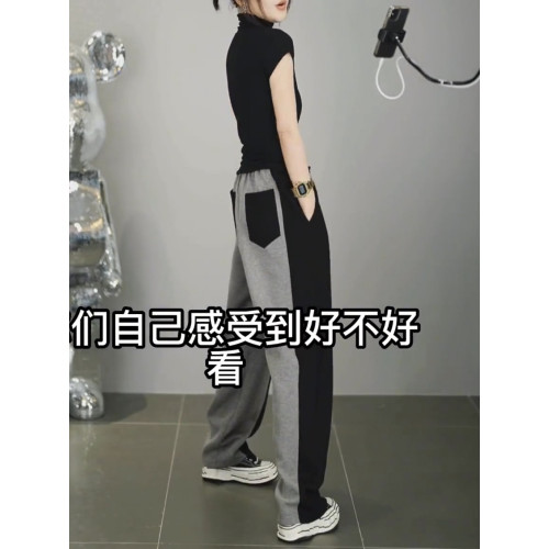 意大利原單出口剪標大碼高腰顯瘦休閒褲女微胖寬鬆直筒濶腿褲