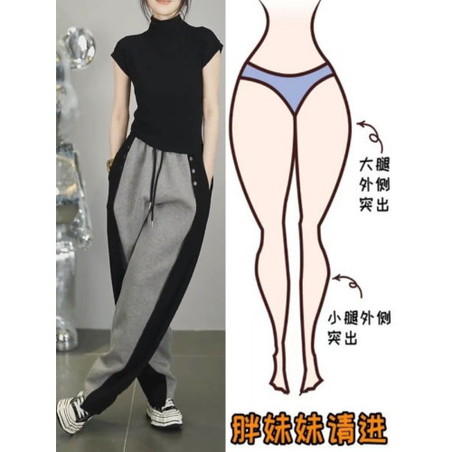 意大利原單出口剪標大碼高腰顯瘦休閒褲女微胖寬鬆直筒濶腿褲