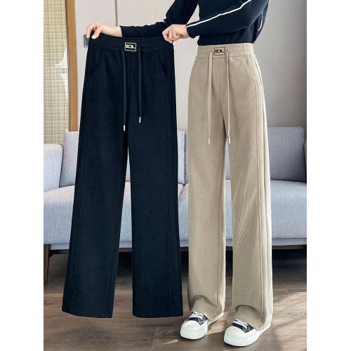 雪尼爾窄版濶腿褲女2026新款爆款秋冬季加厚加絨女褲休閒直筒褲子