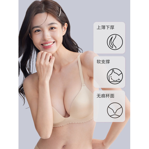 無痕【小胸聚攏】軟支撐內衣女無鋼圈收副乳防下垂光面紅色文胸