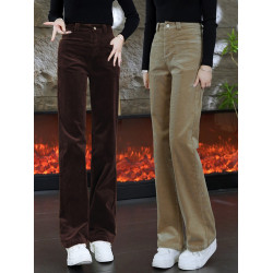 燈芯絨濶腿褲女秋冬新款加厚白色休閒長褲加絨褲衛褲條絨直筒褲子