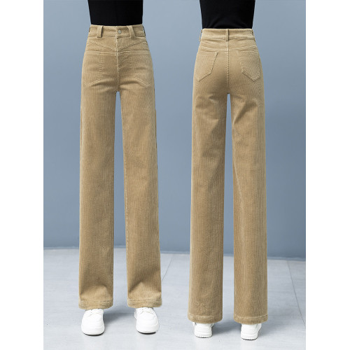 燈芯絨濶腿褲女秋冬新款加厚白色休閒長褲加絨褲衛褲條絨直筒褲子