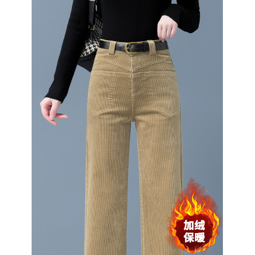 燈芯絨濶腿褲女秋冬新款加厚白色休閒長褲加絨褲衛褲條絨直筒褲子