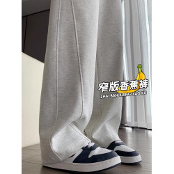 花灰色運動彎刀衛褲女秋冬季2026新款加絨加厚直筒鐮刀香蕉濶腿褲