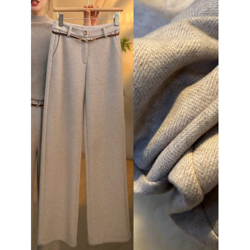 高腰休閒褲秋冬加絨濶腿褲女2025新款西裝褲窄版直筒褲羊毛呢褲子