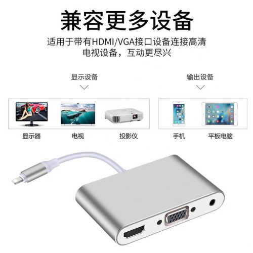 適用蘋果手機同屏線iPhone影片線ipadVGA口Lighting轉HDMI轉換器