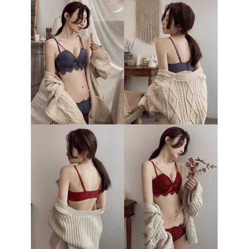 維多利亞內衣女本命年紅色小胸聚攏顯大無鋼圈調整型蕾絲文胸套裝