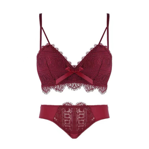 維多利亞內衣女本命年紅色小胸聚攏顯大無鋼圈調整型蕾絲文胸套裝