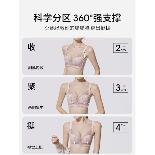 婷美2026新款蕾絲小胸提拉聚攏文胸調整型收副乳防下垂無鋼圈內衣