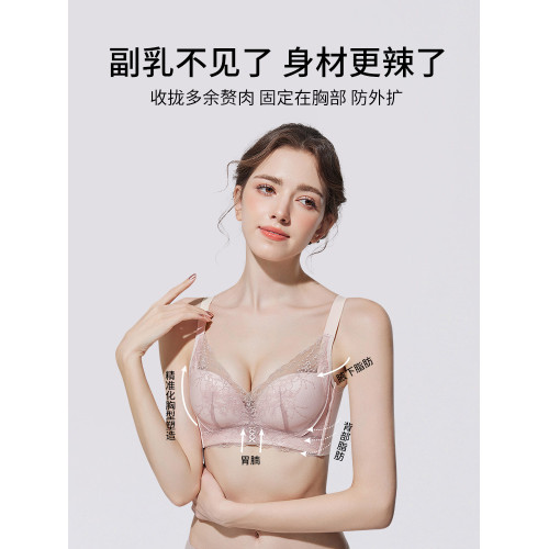 婷美2026新款蕾絲小胸提拉聚攏文胸調整型收副乳防下垂無鋼圈內衣