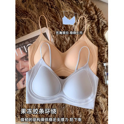 超薄涼感無痕粉底液透氣內衣女小胸聚攏細肩帶美背運動背心文胸夏