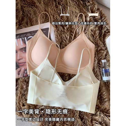超薄涼感無痕粉底液透氣內衣女小胸聚攏細肩帶美背運動背心文胸夏