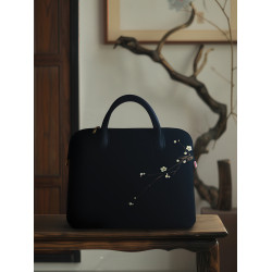 無香原創自製 古風手工純手繪布藝天絲麻手提包國風中式電腦包黑色公文包手拎包14寸15寸16寸