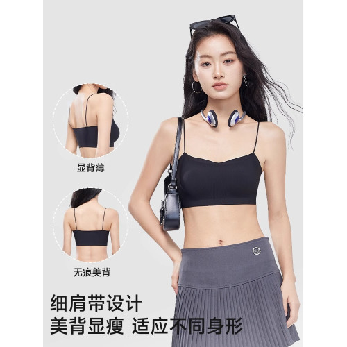 斜肩吊帶裙專用美背內衣細肩帶可外露無痕隱形冰絲抹胸背心式文胸