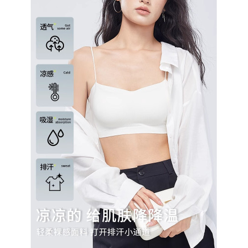 斜肩吊帶裙專用美背內衣細肩帶可外露無痕隱形冰絲抹胸背心式文胸