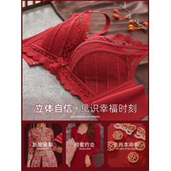 馬年酒紅色內衣結婚新娘本命年紅色加厚小胸聚攏無鋼圈文胸套裝