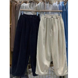 2023秋冬新款加絨加厚燈芯絨褲子女寬鬆高腰顯瘦條絨濶腿燈籠長褲