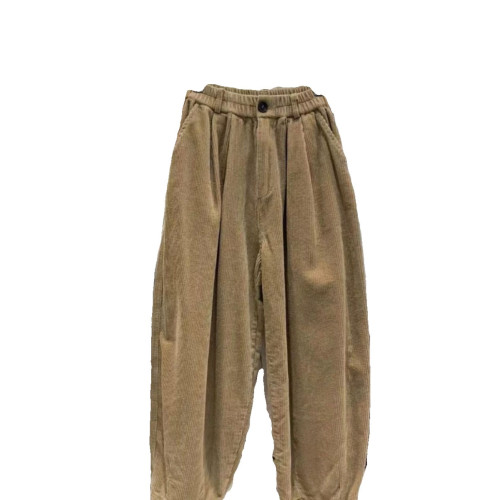 2023秋冬新款加絨加厚燈芯絨褲子女寬鬆高腰顯瘦條絨濶腿燈籠長褲