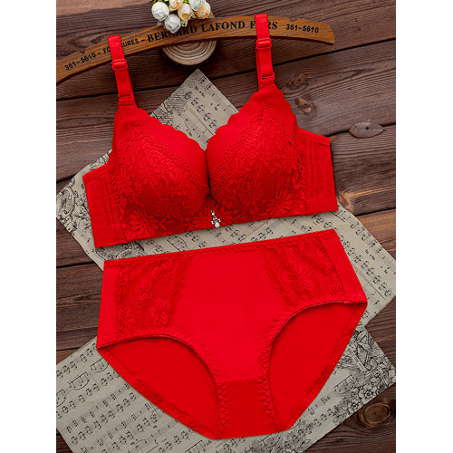 本命年紅色內衣內褲套裝女結婚新娘小胸罩聚攏無鋼圈文胸2026馬年