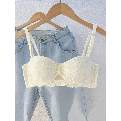 蜜汀萱半杯小胸聚攏內衣a杯平胸少女顯大上托防下垂無肩帶文胸罩