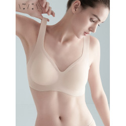 愛慕集團乎兮無痕粉底液內衣女士薄大胸顯小背心無鋼圈聚攏文胸罩