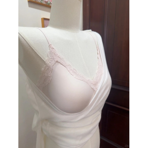 蕾絲內衣女聚攏小胸無痕無鋼圈一體式固定杯細肩帶美背夏薄款文胸