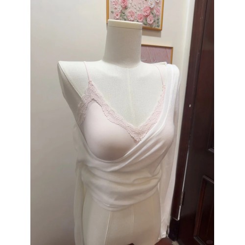 蕾絲內衣女聚攏小胸無痕無鋼圈一體式固定杯細肩帶美背夏薄款文胸