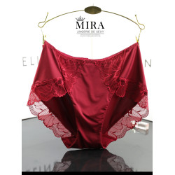 MIRA酒紅色牛奶絲中高腰刺綉蕾絲邊女士包臀內褲純棉襠三角褲大碼