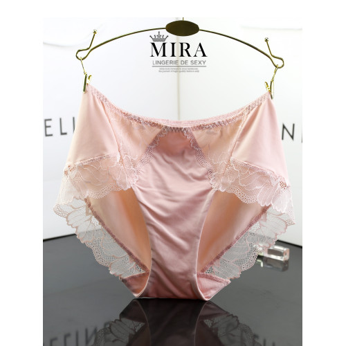 MIRA酒紅色牛奶絲中高腰刺綉蕾絲邊女士包臀內褲純棉襠三角褲大碼