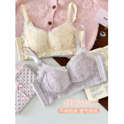 六隻兔子蕾絲內衣女小胸聚攏胸罩無鋼圈側收副乳防下垂文胸