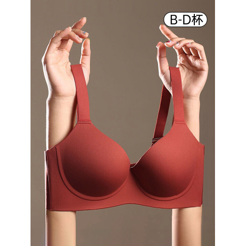 紅色內衣女結婚新娘大胸顯小薄款聚攏大碼收副乳本命年無痕文胸罩