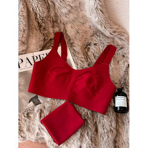 無痕超薄紅色內衣女大胸顯小提拉防下垂收副乳無鋼圈本命年文胸罩