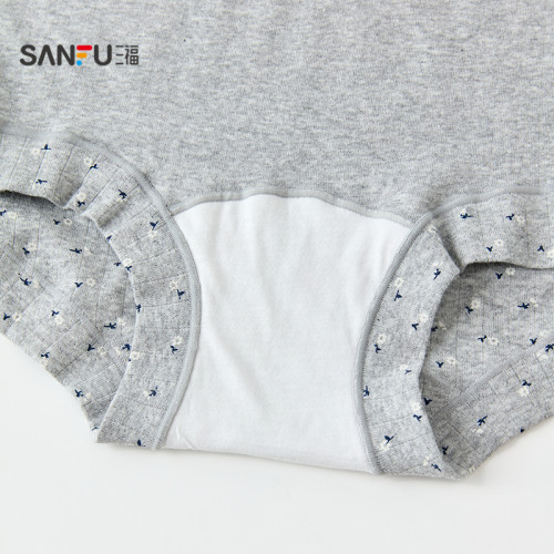 三福女中腰包臀內褲 清新碎花蕾絲腰頭柔軟親膚平角褲女512384