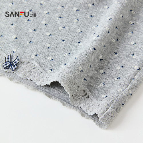 三福女中腰包臀內褲 清新碎花蕾絲腰頭柔軟親膚平角褲女512384