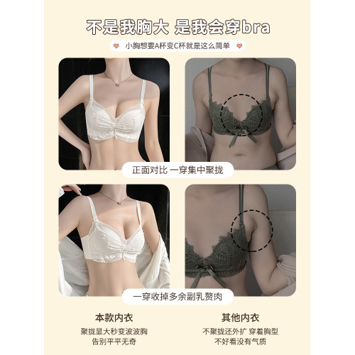 內衣女小胸聚攏顯大調整型無鋼圈收副乳防下垂夏季薄款蕾絲文胸罩