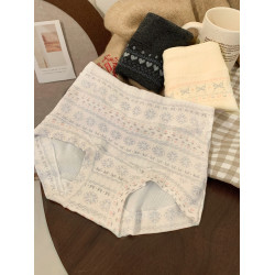 霧織花牋~費爾島高級感女生甜美內褲女士舒適透氣親膚純棉平角褲