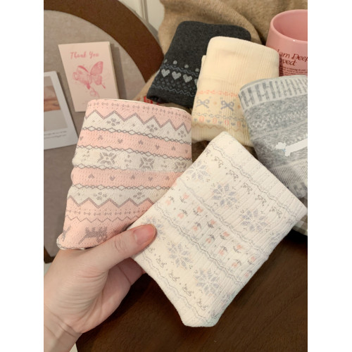 霧織花牋~費爾島高級感女生甜美內褲女士舒適透氣親膚純棉平角褲