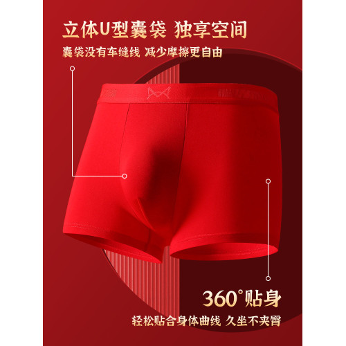 貓人本命年男士內褲男平角屬龍年新款純棉大紅色結婚禮物四角褲頭