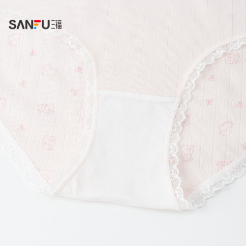 三福女低腰包臀內褲 少女花邊印花柔軟透氣半平角褲女495837