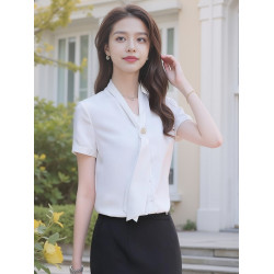 新款高檔雪紡港風長袖蝴蝶結襯衫女百搭職業女裝氣質時尚上衣百搭