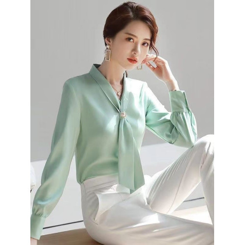 新款高檔雪紡港風長袖蝴蝶結襯衫女百搭職業女裝氣質時尚上衣百搭