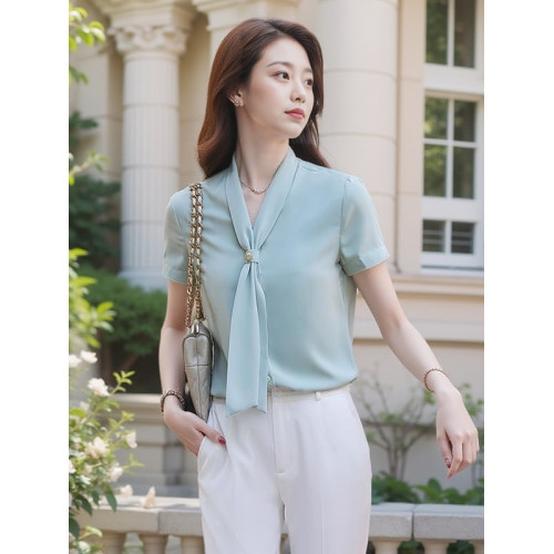 新款高檔雪紡港風長袖蝴蝶結襯衫女百搭職業女裝氣質時尚上衣百搭