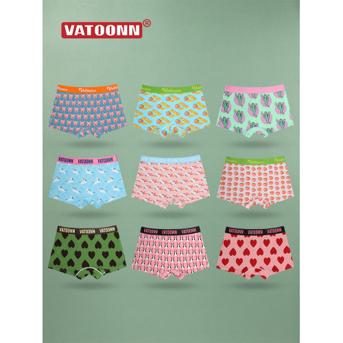 女生純棉平角中腰收腹寬腰帶內褲防摩擦抗菌襠大碼卡通印花多色