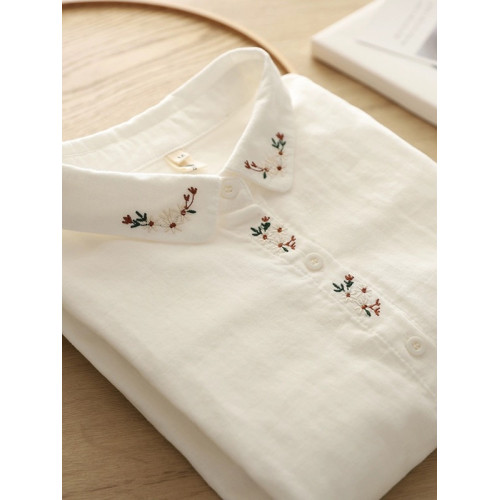 剪標日單出口日系刺綉棉紗襯衫女春季休閒百搭長袖襯衣潮