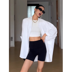 街拍設計感拼接白色防曬襯衫女春季寬鬆休閒百搭中長款襯衣外套薄