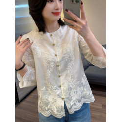 蕾絲刺綉長袖襯衫女襯衣春季新款2025爆款漂亮小衫減齡氣質上衣