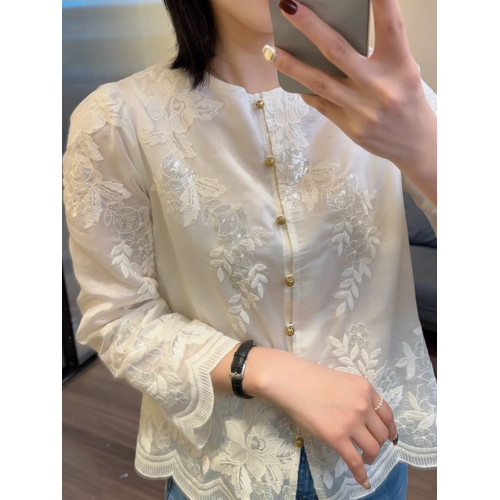 蕾絲刺綉長袖襯衫女襯衣春季新款2025爆款漂亮小衫減齡氣質上衣