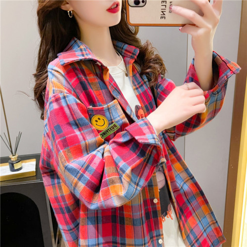 大碼女裝薄款開衫襯衫2026春秋新款設計感小衆中長款格子上衣外套