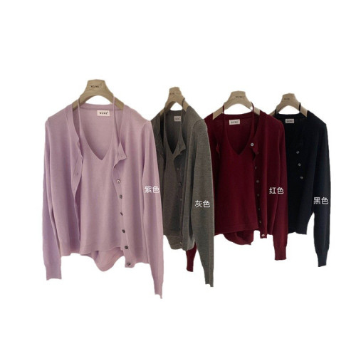 十三行“紫色心動”掛脖內搭針織背心針織開衫套裝兩件套女秋