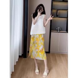 褶皺半身裙夏季垂感顯瘦氣質設計感遮胯松緊腰中長款開叉百褶裙